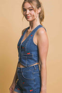 Cherry Denim Shorts Set side