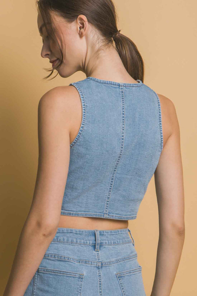 Cherry Light Denim Shorts Set back