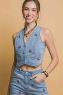 Cherry Light Denim Shorts Set front