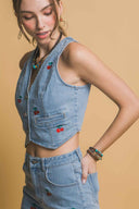 Cherry Light Denim Shorts Set side