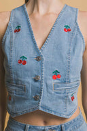 Cherry Light Denim Shorts Set details