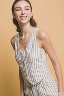 Natural Stripe Vest Shorts Set side