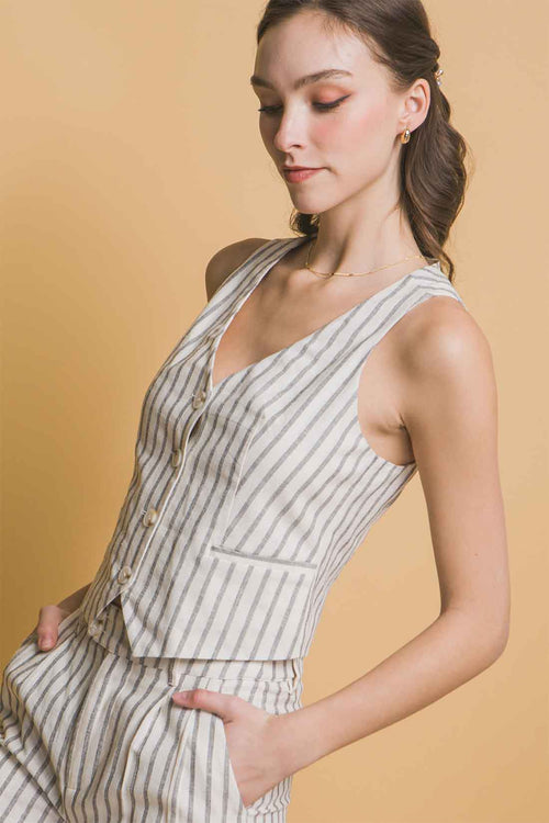 Natural Stripe Vest Shorts Set side