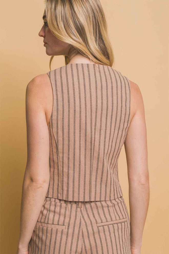 Taupe Stripe Vest Shorts Set back