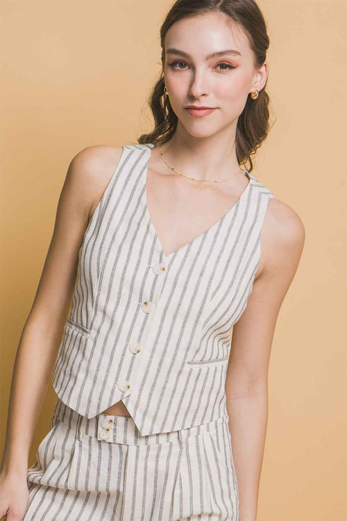 Natural Stripe Vest Shorts Set