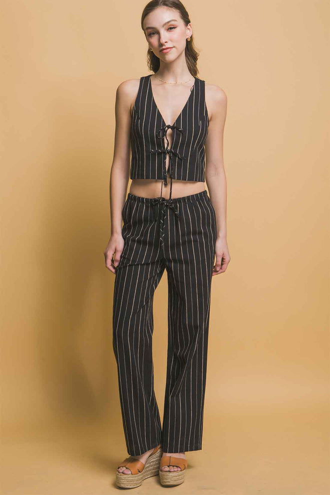 Black Tie Vest Pants Set front