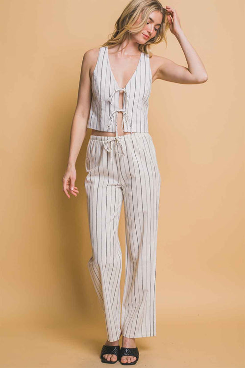 Natural Tie Vest Pants Set front