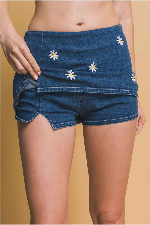 Denim Flower Skort Set skort