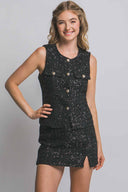 Black Sequin Tweed Shorts Set