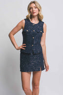Navy Sequin Tweed Shorts Set