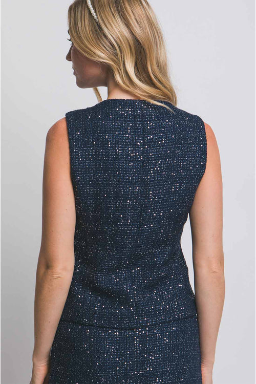 Navy Sequin Tweed Shorts Set back