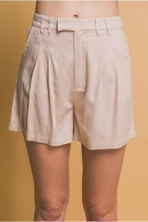 Khaki Stripe Linen Shorts Set