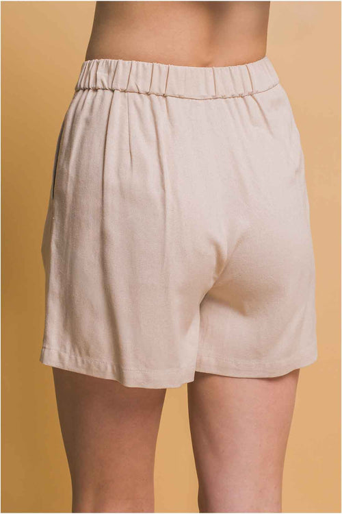 Khaki Stripe Linen Shorts Set back