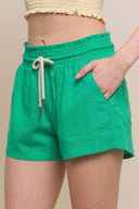 Claire Green Linen Shorts side