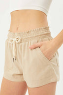Claire Khaki Linen Shorts side