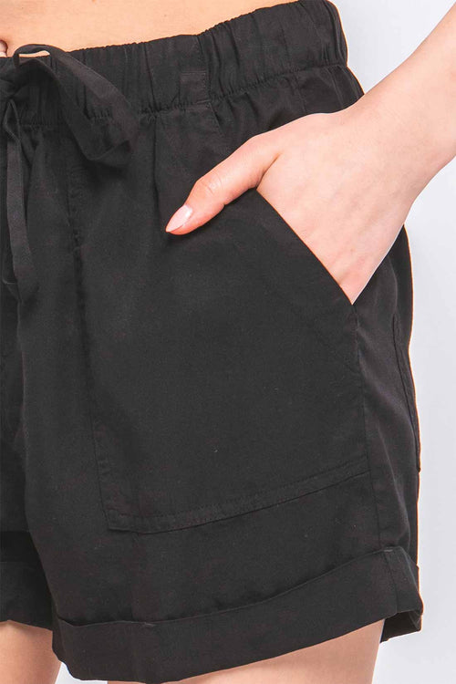 Rita Black Tencel Shorts detail