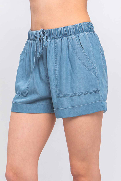 Rita Blue Tencel Shorts side