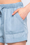 Rita Light Blue Tencel Shorts detail