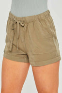 Rita Olive Tencel Shorts side