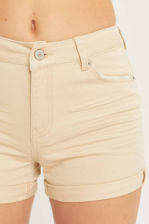 Yira Khaki Mid Rise Denim Shorts detail