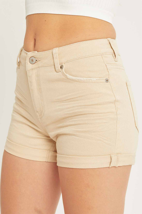 Yira Khaki Mid Rise Denim Shorts side