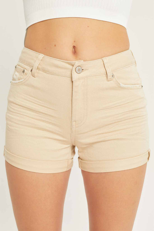 Yira Khaki Mid Rise Denim Shorts