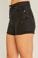 Yira Black Mid Rise Denim Shorts side