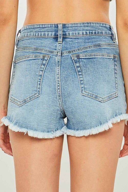 Zoe Light Blue Frayed Hem Denim Shorts back