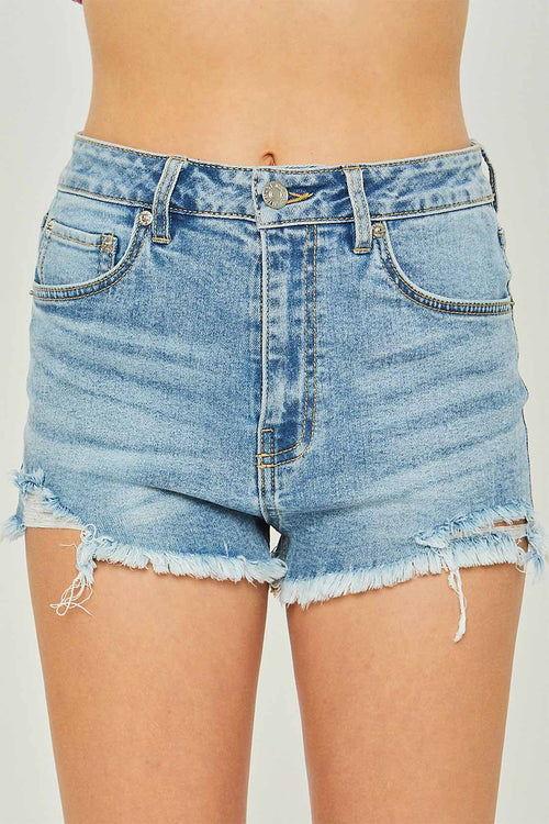 Zoe Light Blue Frayed Hem Denim Shorts