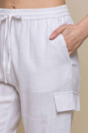 Kany White Linen Cargo Pants detail