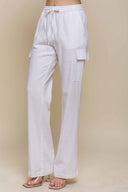 Kany White Linen Cargo Pants side