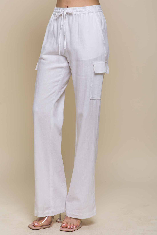 Kany White Linen Cargo Pants side