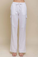 Kany White Linen Cargo Pants