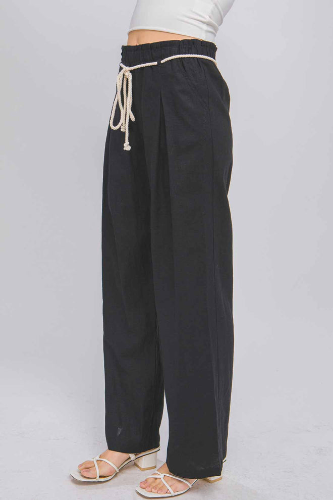 Noemi Black Linen Pants side