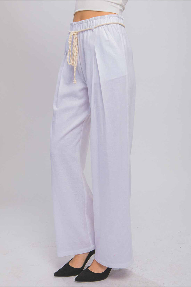 Noemi White Linen Pants side