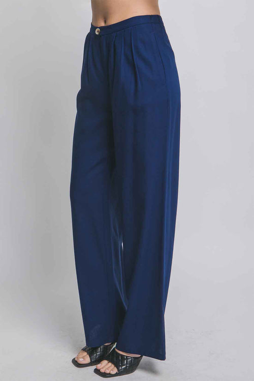 Navy Linen Pants Set side