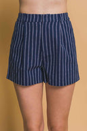 Navy Stripe Vest Shorts Set front