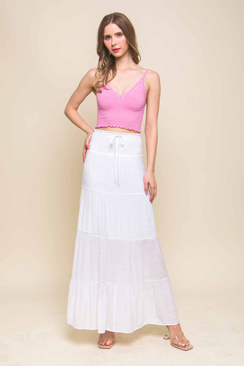 Jenny White Smocked Maxi Skirt front