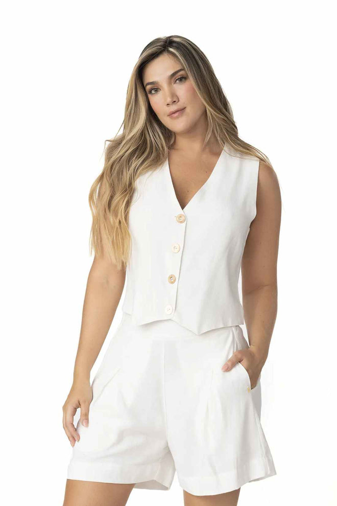 Garotas Liora Marfil Linen Shorts