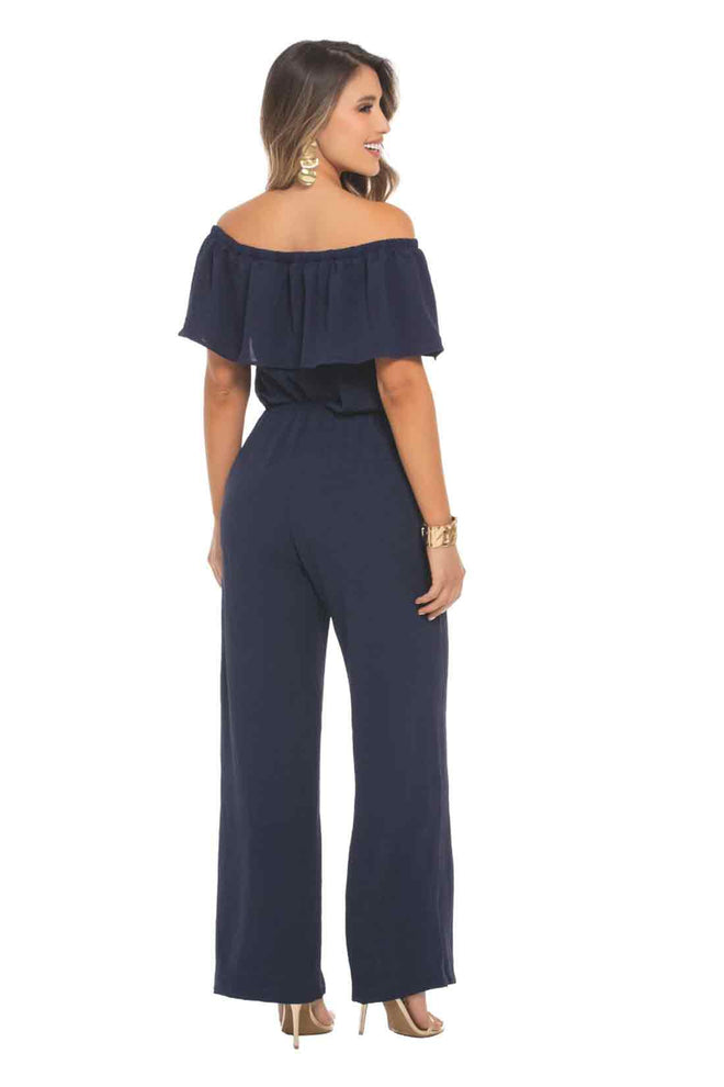 Blue Off Shoulder Jumpsuit back