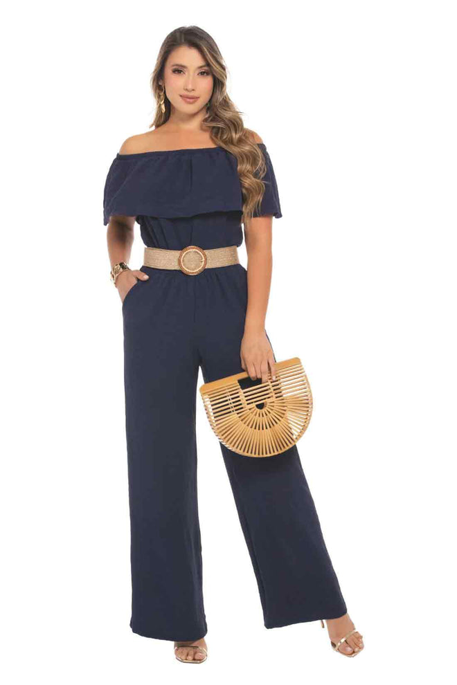 Blue Off Shoulder Jumpsuit