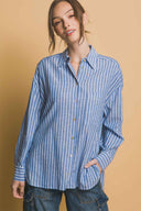 Blue Stripe Linen Shorts Set