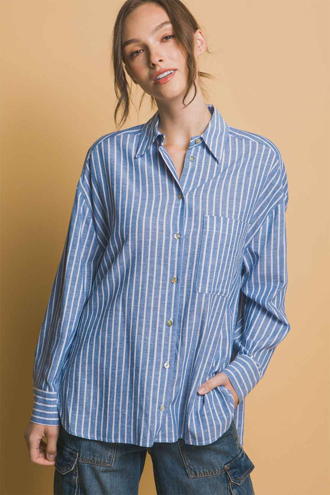 Blue Stripe Linen Shorts Set