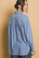 Blue Stripe Linen Shorts Set back