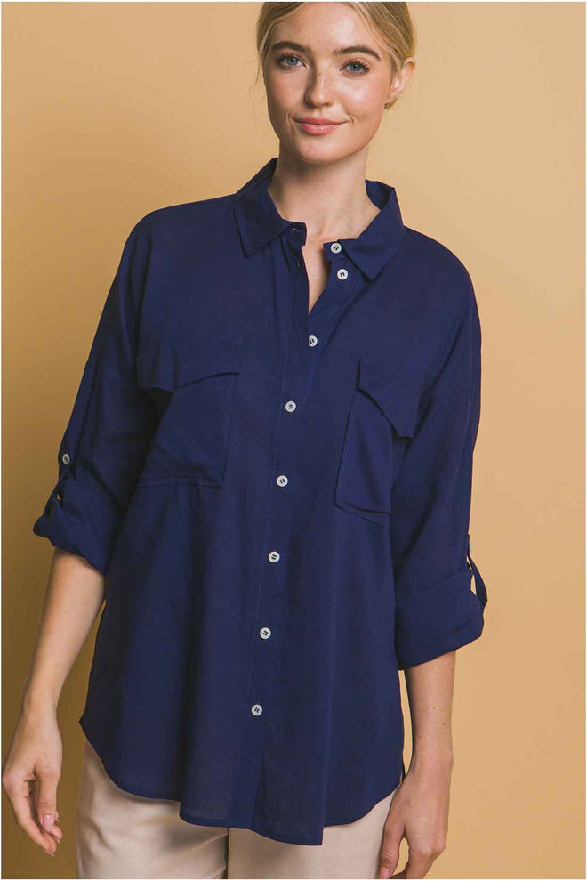 Navy Linen Pants Set
