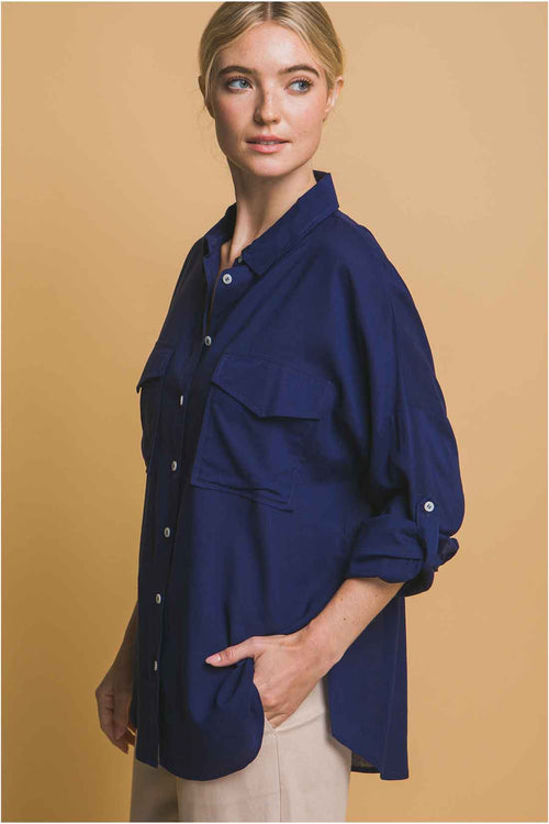 Navy Linen Pants Set side
