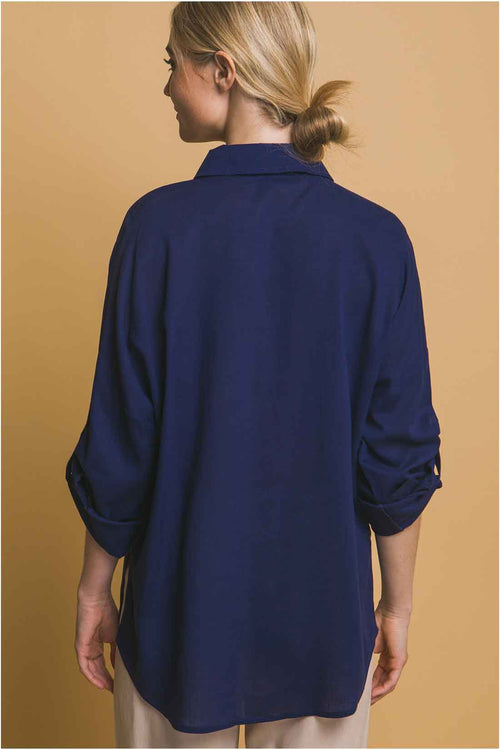 Navy Linen Pants Set back