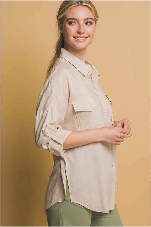 Khaki Linen Pants Set side