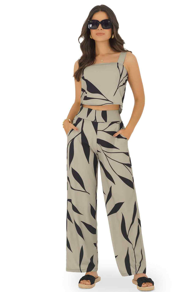 Grey Printed Pants Set