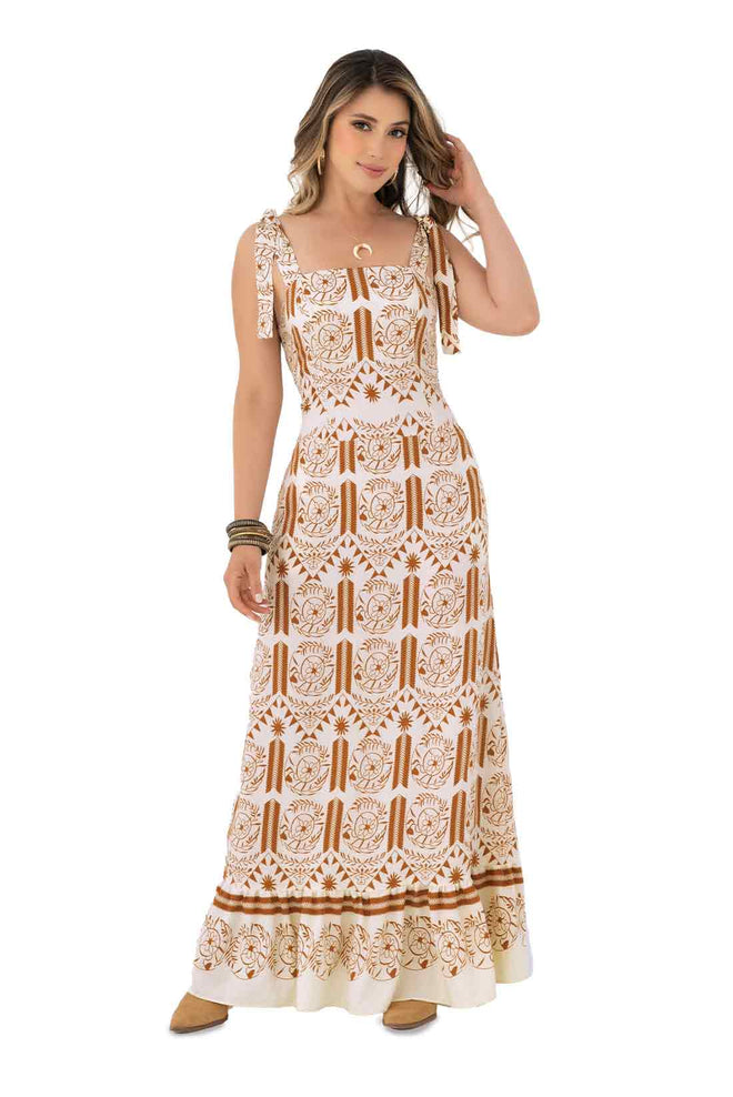 Brown Printed Maxi Dress